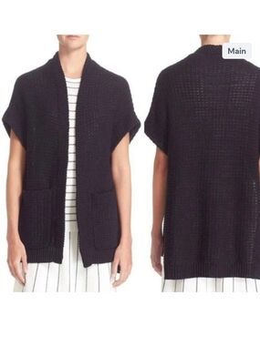 Theory Open-Front Short-Sleeve Knit Cardigan Sweater